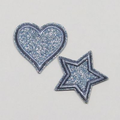 Motiv - Hjerte/stjerne, Blå glitter (4,3 x 4,3 cm)